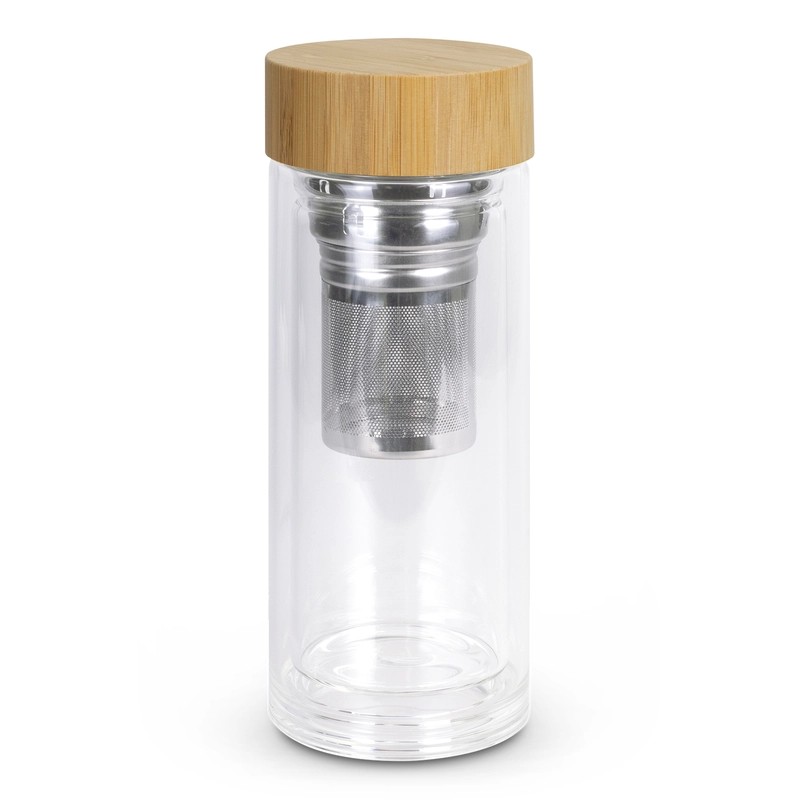 Tea Infuser 350ml Bamboo Lid Borosilicate Glass Bottle