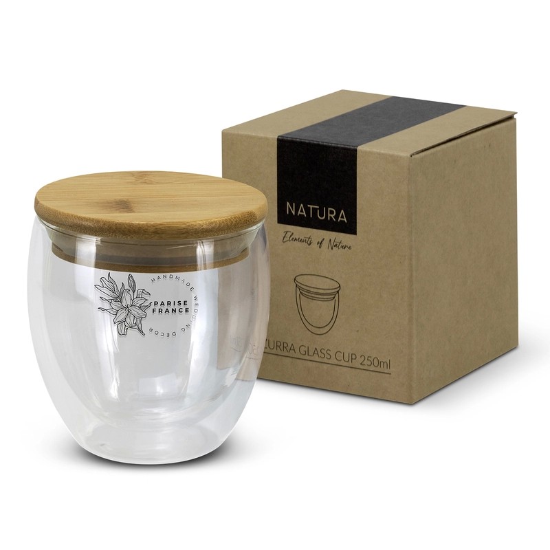 NATURA Azzurra 250ml Bamboo Lid Glass Coffee Cup