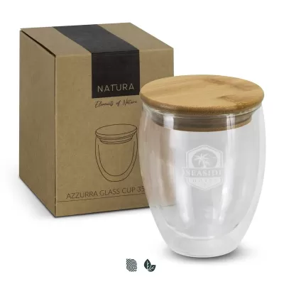 NATURA Azzurra 350ml Bamboo Lid Glass Coffee Cup