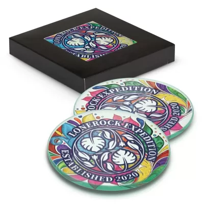 Venice 2 Piece Round Glass Coaster Set