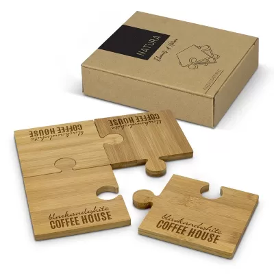 NATURA 4 Piece Bamboo Puzzle Coaster Set