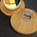 2 Piece Round Bamboo Bottle Opener Coaster Set