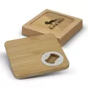 2 Piece Square Bamboo Bottle Opener Coaster Set