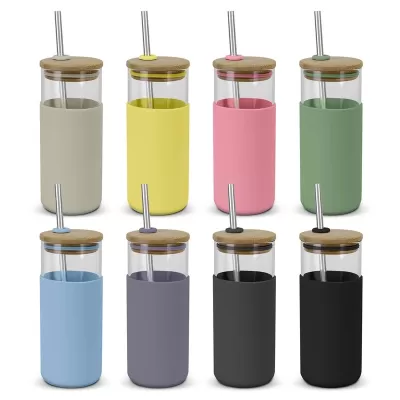 branded Alchemy 450ml Bamboo Lid Glass Tumbler, from our range of promotional Travel Mugs