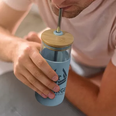 branded Alchemy 450ml Bamboo Lid Glass Tumbler, from our range of promotional Travel Mugs