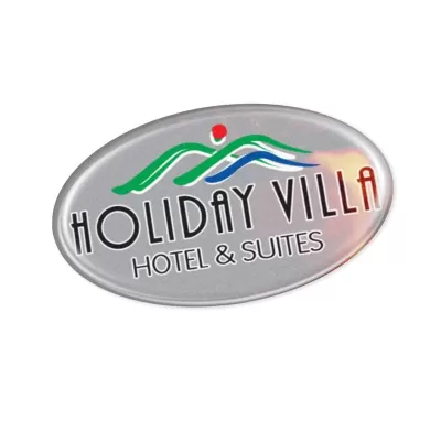 branded 74 x 43mm Oval Resin Coated Label, from our range of promotional Stickers and Labels