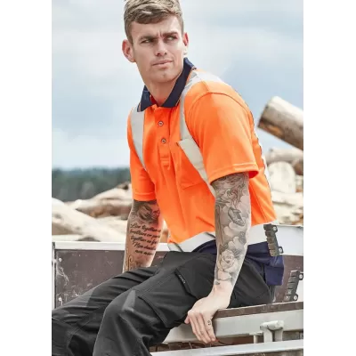 Mens Hi Vis Spliced Short Sleeve Polo - Shoulder Taped