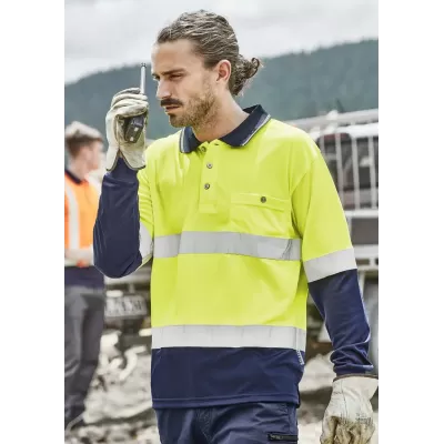Mens Hi Vis Spliced Long Sleeve Polo - Hoop Taped