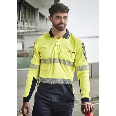 Mens Hi Vis Flux Segmented Tape Long Sleeve Polo