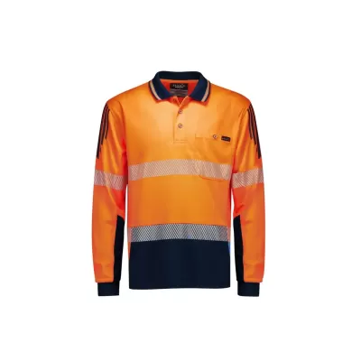 Mens Hi Vis Flux Segmented Tape Long Sleeve Polo