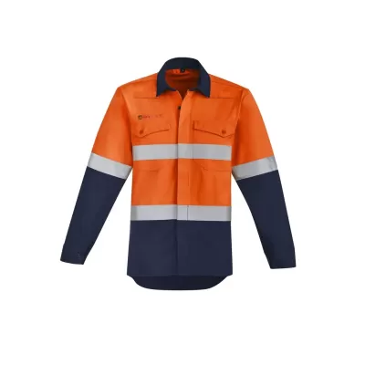 Mens Orange Flame Hi Vis Open Front Spliced Shirt - Hoop Taped