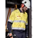 Mens Orange Flame Hi Vis Open Front Spliced Shirt - Hoop Taped