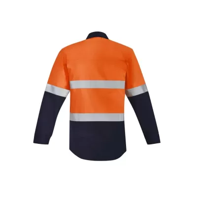 Mens Orange Flame Hi Vis Open Front Spliced Shirt - Hoop Taped
