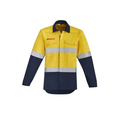 Mens Orange Flame Hi Vis Open Front Spliced Shirt - Hoop Taped