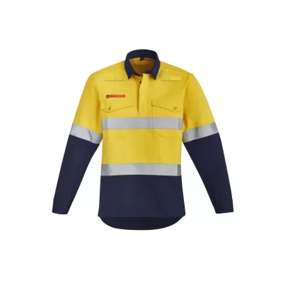 Mens Orange Flame Hi Vis Closed Front Shirt - Hoop Taped