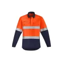 Mens Orange Flame Hi Vis Closed Front Shirt - Hoop Taped