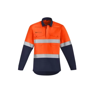 Mens Orange Flame Hi Vis Closed Front Shirt - Hoop Taped