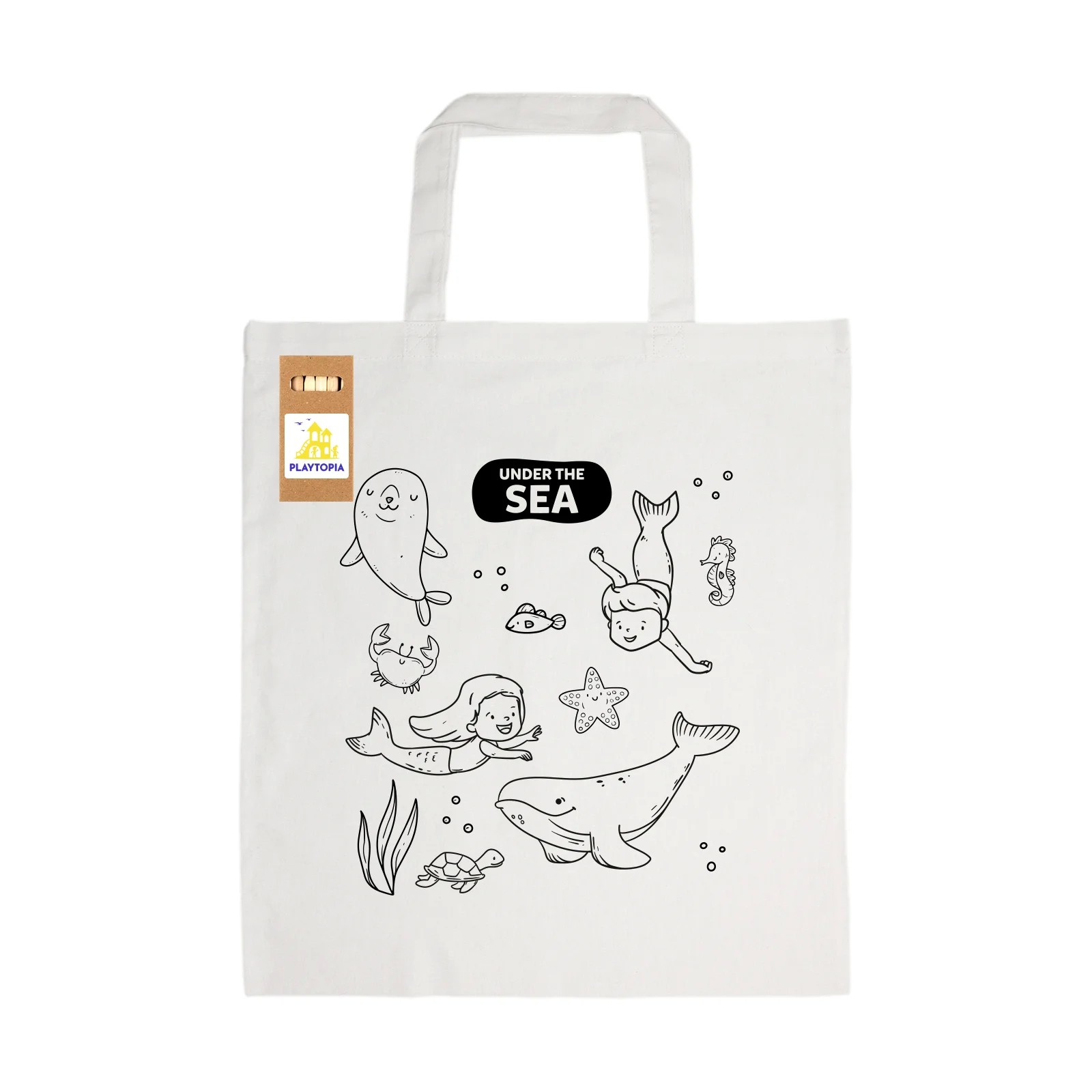 Colouring Short Handle Cotton Bag with Pencils