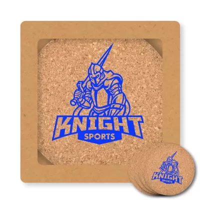 Villa 4 Piece Round Cork Coaster Set