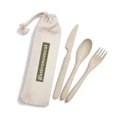 Delish Eco 3 Piece Polypropylene Cutlery Set in Calico Pouch