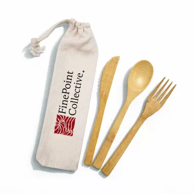 Miso 3 Piece Bamboo Cutlery Set in Calico Pouch