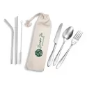 Banquet Cutlery &amp; Straw Set in Calico Pouch