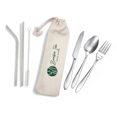 Banquet Cutlery & Straw Set in Calico Pouch