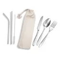 Banquet Cutlery &amp; Straw Set in Calico Pouch