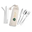 Banquet Cutlery &amp; Straw Set in Calico Pouch