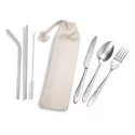 Banquet Cutlery &amp; Straw Set in Calico Pouch