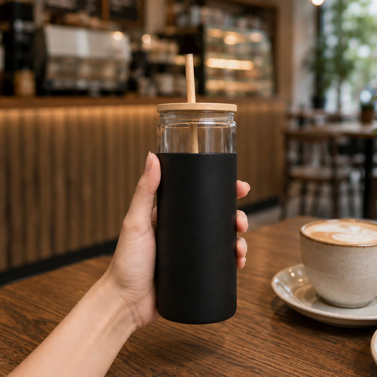 Pisa 480ml Bamboo Lid Glass Tumbler