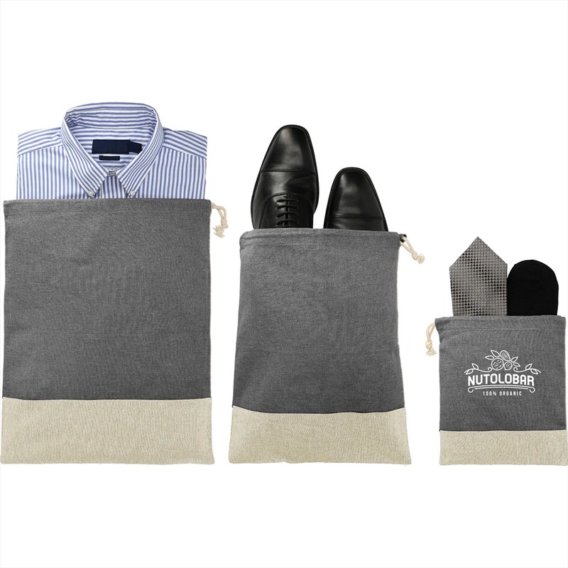 Split Recycled 3 Piece Cotton Travel Pouch Set