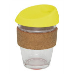 branded 340ml Glass Karma Kup Cork Band Silicon lid, from our range of promotional Reusable Coffee Cups - Glass
