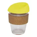 branded 340ml Glass Karma Kup Cork Band Silicon lid, from our range of promotional Reusable Coffee Cups - Glass