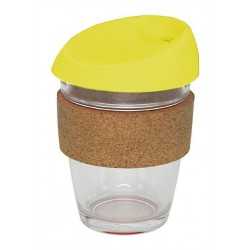 branded 340ml Glass Karma Kup Cork Band Silicon lid, from our range of promotional Reusable Coffee Cups - Glass