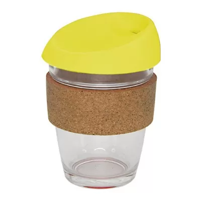 branded 340ml Glass Karma Kup Cork Band Silicon lid, from our range of promotional Reusable Coffee Cups - Glass