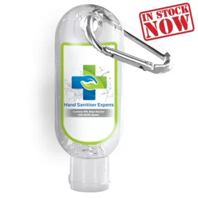 branded 30ml - 75% Antibacterial Hand Sanitiser with Carabiner, from our range of promotional Hand Sanitisers & Wipes