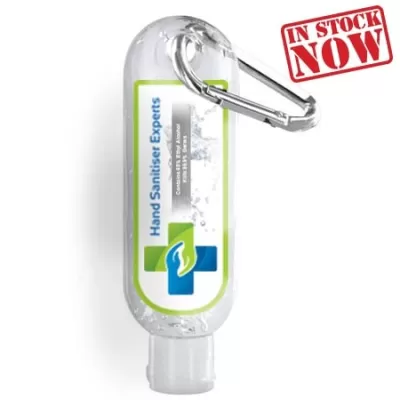 branded 60ml -75% Antibacterial Hand Sanitiser with Carabiner, from our range of promotional Hand Sanitisers & Wipes