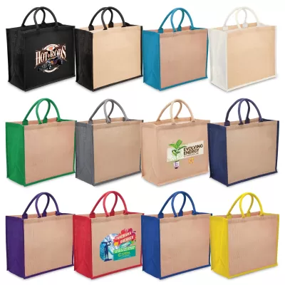 branded Eco Jute Tote with wide gusset, from our range of promotional Jute Shopping & Tote Bags