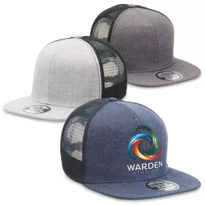 branded Heathered Flat Peak Trucker Cap, from our range of promotional Caps