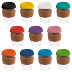 branded 340ml Glass Karma Kup Cork Band Silicon lid, from our range of promotional Reusable Coffee Cups - Glass