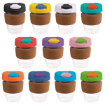 branded 340ml Clear Plastic Karma Kup Cork Band Plastic Flip Lid, from our range of promotional Reusable Coffee Cups - Plasti...