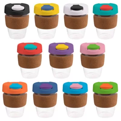 branded 340ml Clear Plastic Karma Kup Cork Band Plastic Flip Lid, from our range of promotional Reusable Coffee Cups - Plasti...