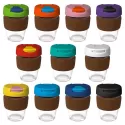 branded 340ml Glass Karma Kup Cork Band Plastic Flip Lid, from our range of promotional Reusable Coffee Cups - Glass