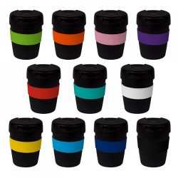 branded 235ml Black Stainless Steel Karma Kup Plastic Flip Lid, from our range of promotional Reusable Coffee Cups - Metal