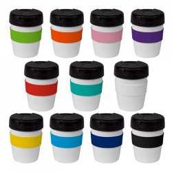 branded 235ml White Stainless Steel Karma Kup Plastic Flip Lid, from our range of promotional Reusable Coffee Cups - Metal