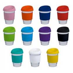 branded 340ml Glass Karma Kup Silicon Lid, from our range of promotional Reusable Coffee Cups - Glass