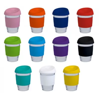 branded 340ml Glass Karma Kup Silicon Lid, from our range of promotional Reusable Coffee Cups - Glass
