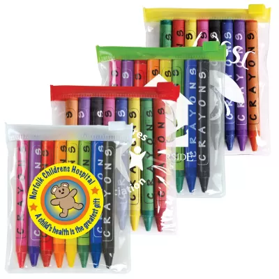 branded Louvre Crayons in PVC Zipper Pouch, from our range of promotional Pencils