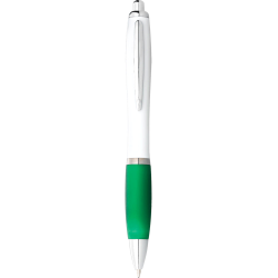 Plastic Promotional Pens - Nash Ballpoint Pen with White Barrel and Coloured Grip